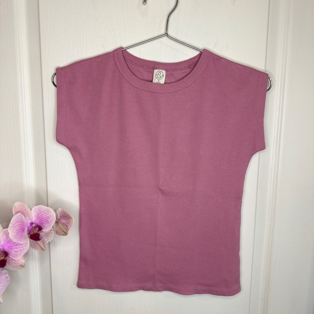 T&B Pink Girls Ribbed T-Shirt (M)